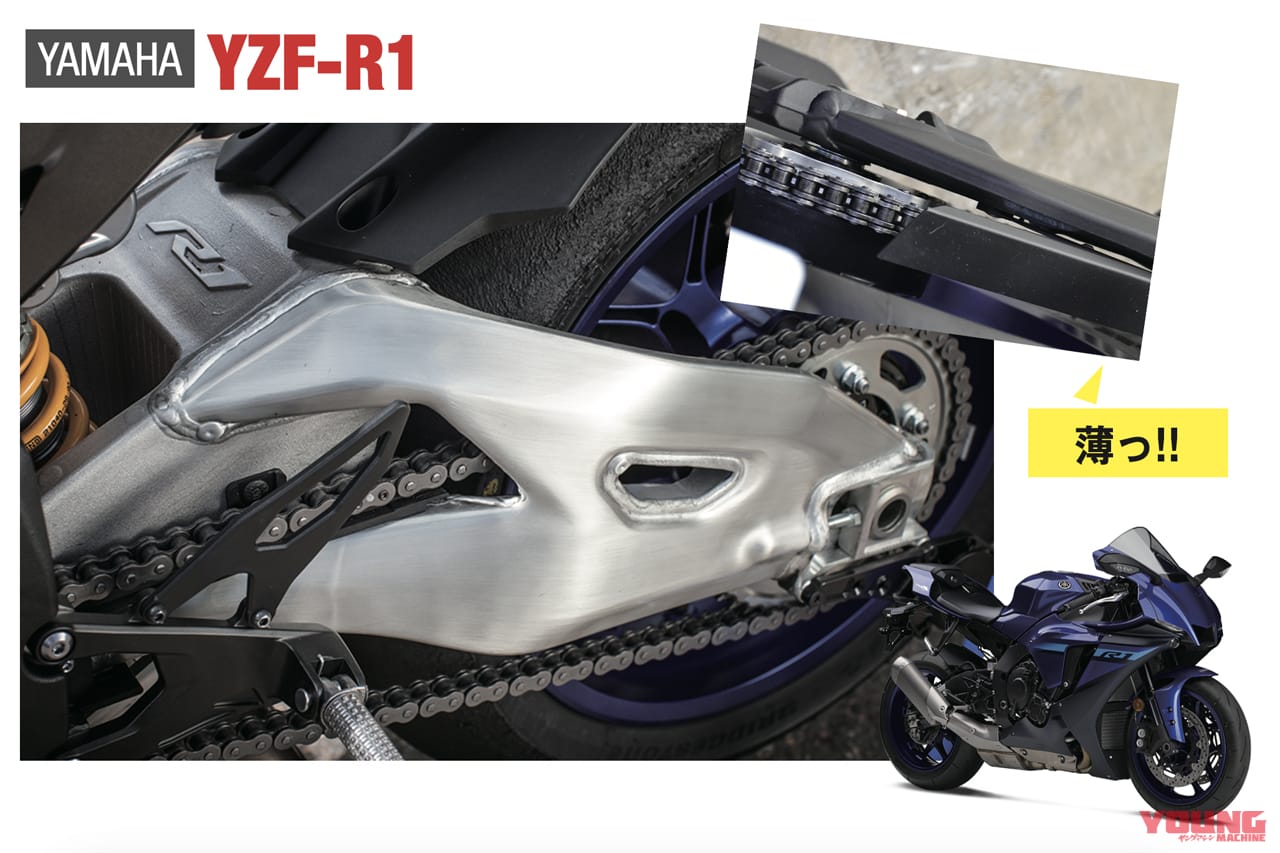 スイングアーム|ヤマハ|YZF-R1|「50年でここまで変わるか?」プロが解説! スイングアームの理論と歴史「見た目も中身も全然違う」
