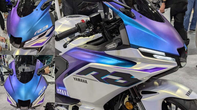 見る角度で色味が変わる!! 新型ヤマハ「YZF-R3」偏光塗料の“マットパールホワイト”がカッコイイ！【大阪MCショー】