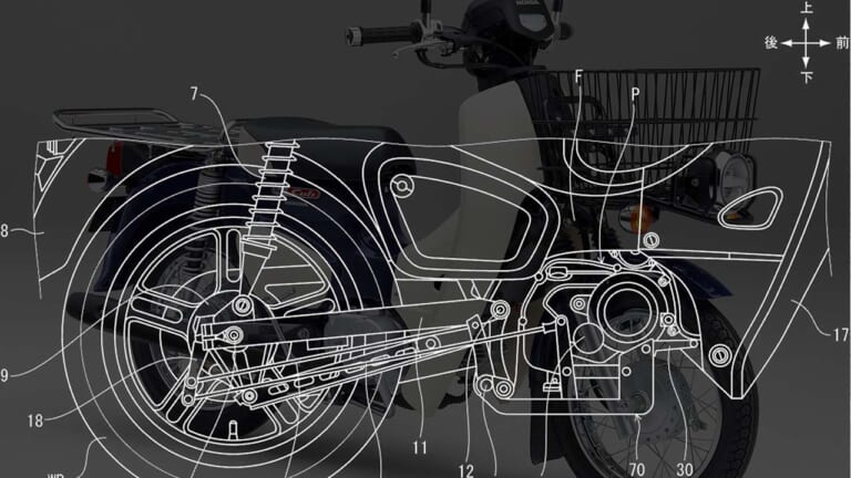 スーパーカブに新アイデア！ ブレーキペダルひとつで後輪ブレーキとパーキングブレーキを兼ねる構造の特許（11ページ目）