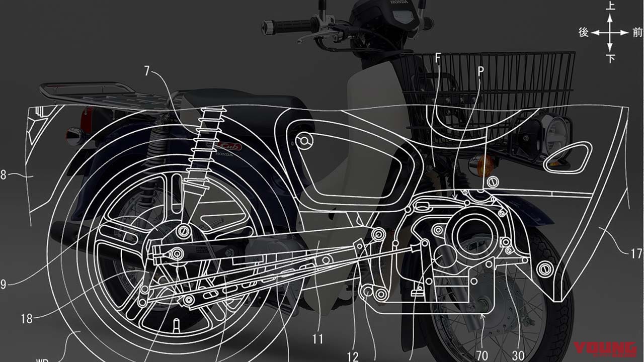 スーパーカブに新アイデア! ブレーキペダルひとつで後輪ブレーキとパーキングブレーキを兼ねる構造の特許