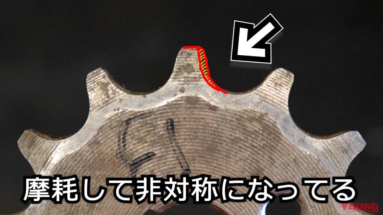 「お辞儀しはじめたらアウト」スプロケット交換のベストタイミングは"形"で判断しよう!【バイクメンテナンスのワンポイント】|「お辞儀しはじめたらアウト」スプロケット交換のベストタイミングは”形”で判断しよう!【バイクメンテナンスのワンポイント】