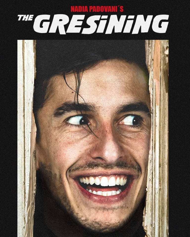 『シャイニング』風味のポスター|【MotoGP】SNSで話題沸騰! グレシーニのパロディ投稿がファンを掴む理由:ロック名盤&映画ポスター「絶好調グレシーニレーシング的三面記事」