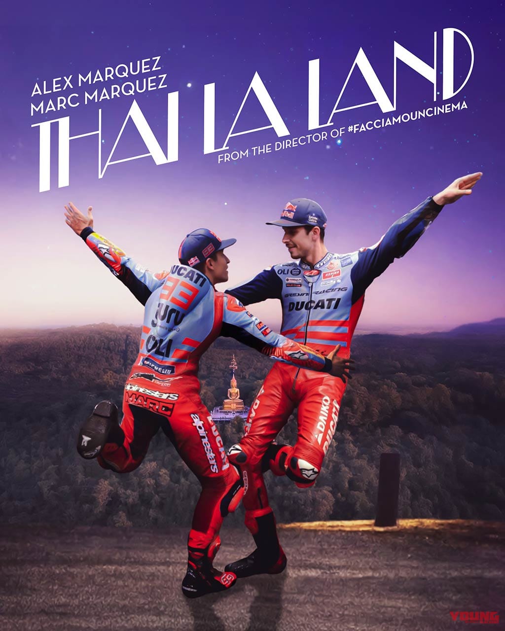 『ラ・ラ・ランド』風味のポスター|【MotoGP】SNSで話題沸騰! グレシーニのパロディ投稿がファンを掴む理由:ロック名盤&映画ポスター「絶好調グレシーニレーシング的三面記事」