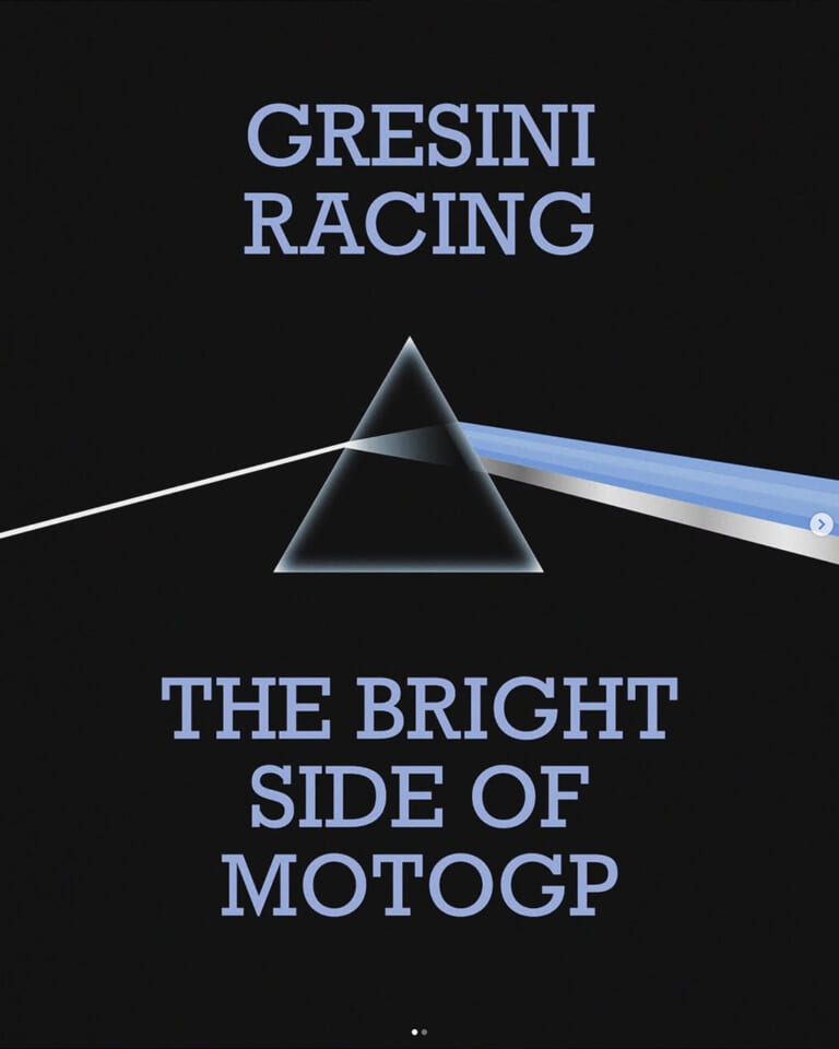 ピンクフロイドの『狂気(THE DARK SIDE OF MOON)』っぽいジャケット|【MotoGP】SNSで話題沸騰! グレシーニのパロディ投稿がファンを掴む理由:ロック名盤&映画ポスター「絶好調グレシーニレーシング的三面記事」