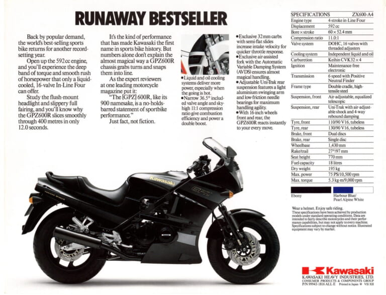 カワサキ|GPZ600R|欧州仕様|カワサキの矜持が生んだ隠れた名車「GPZ600R」の魅力【柏 秀樹の昭和~平成 カタログ蔵出しコラム Vol.19】