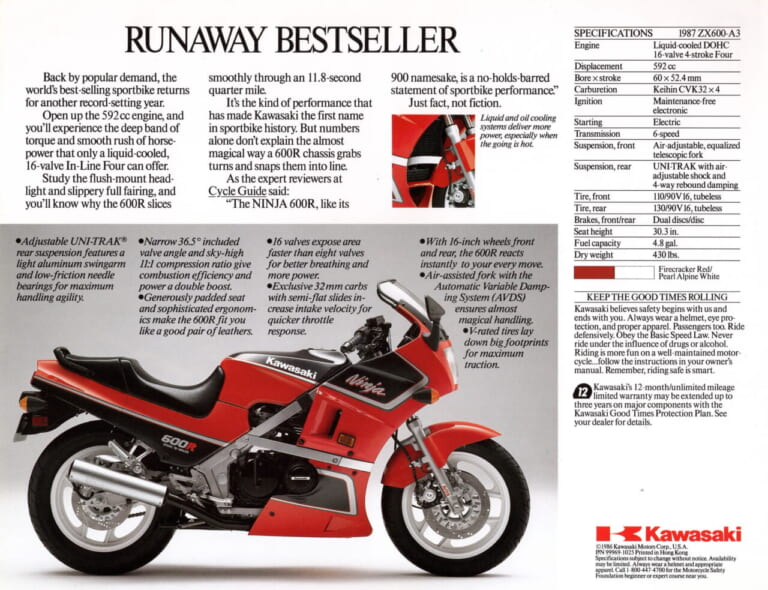 カワサキ|NINJA 600R|北米仕様|カワサキの矜持が生んだ隠れた名車「GPZ600R」の魅力【柏 秀樹の昭和~平成 カタログ蔵出しコラム Vol.19】