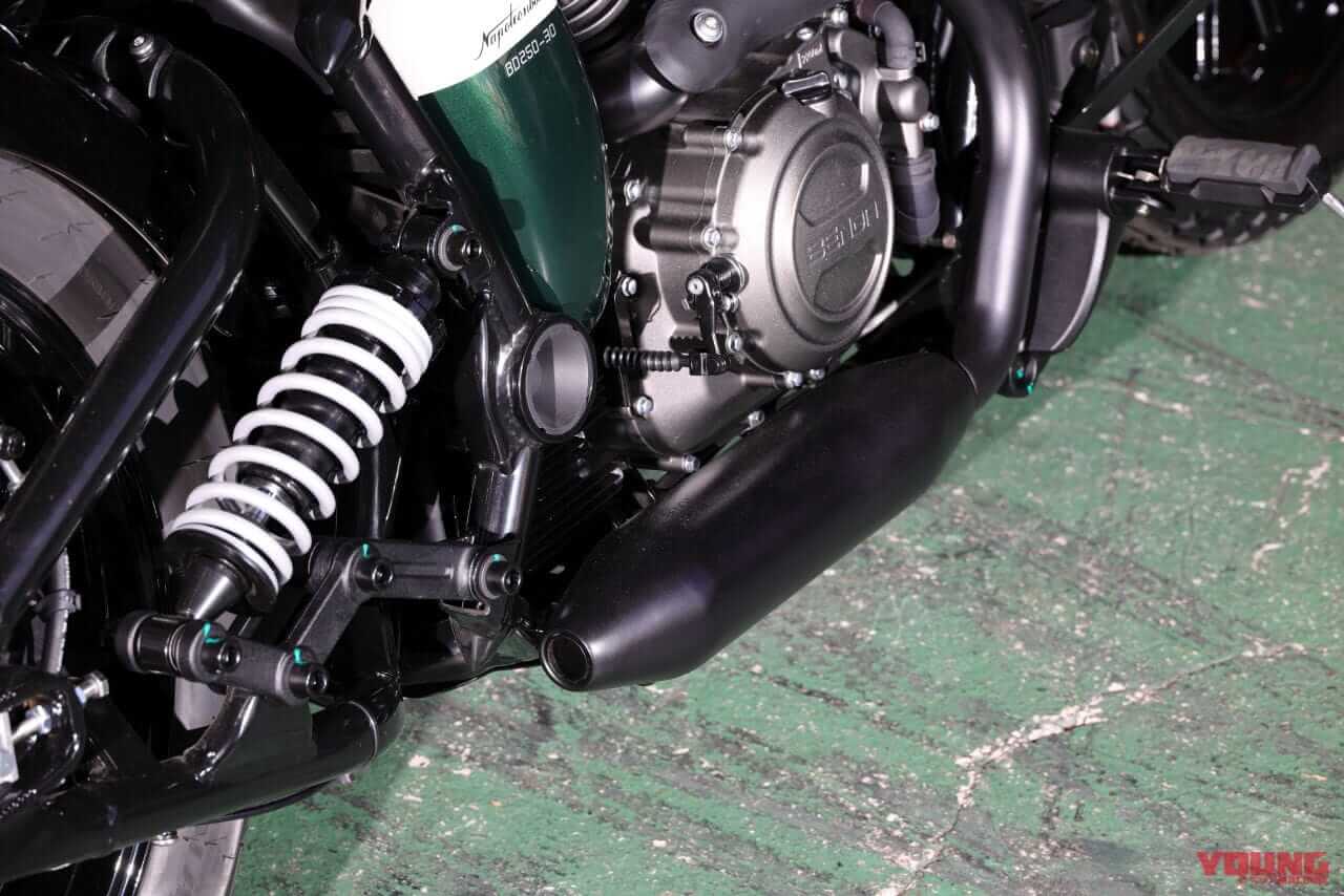 ベンダ｜ナポレオンボブ250｜水冷250cc・V型2気筒のカスタムクルーザー「BENDA ナポレオンボブ250」日本上陸ほぼ確！ 独自のサスペンションを持つ怪マシン