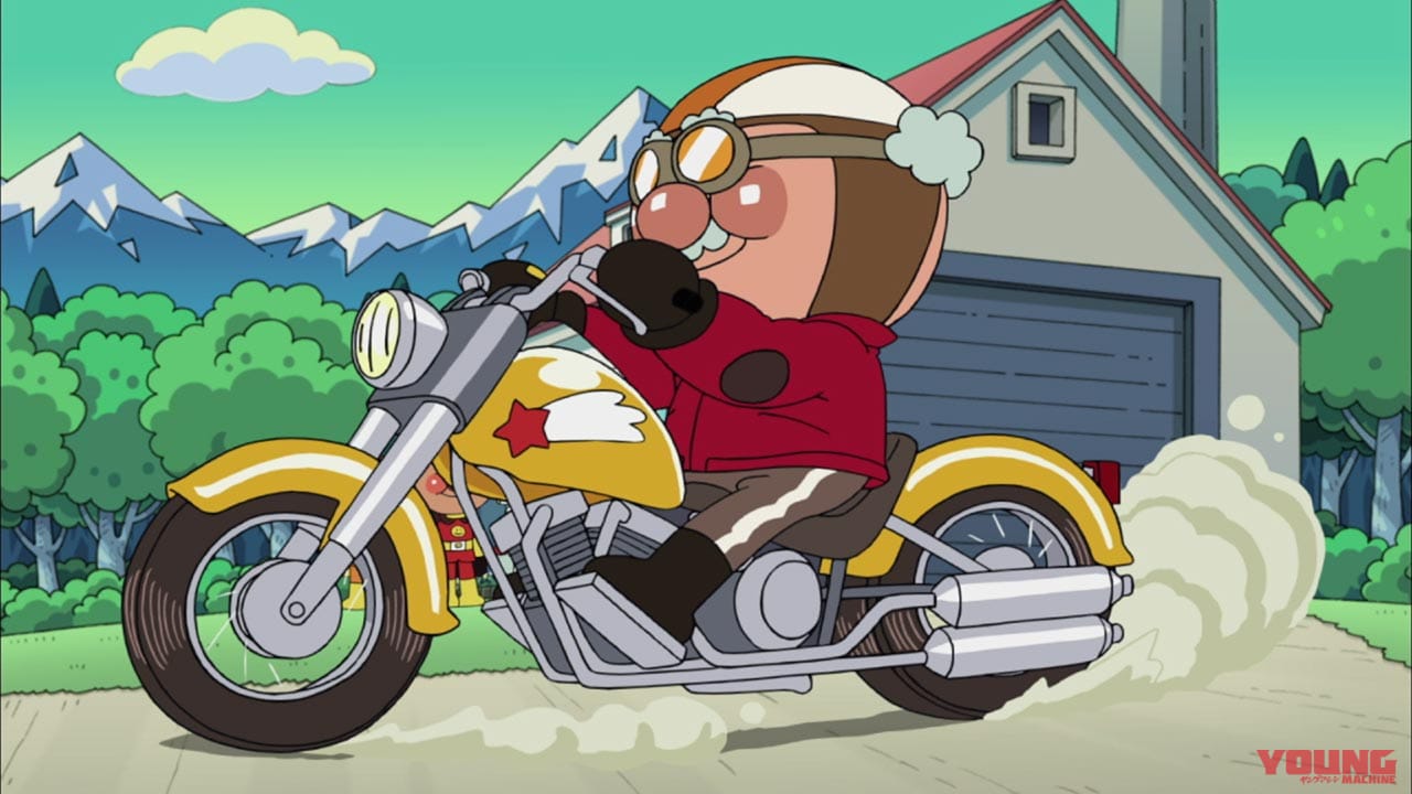 第1319話「ジャムおじさんとブラックロールパンナ」|ジャムおじさんは隠れたバイク乗り! 歴代愛車を紹介 | 最新映画では「スーパーカブ」登場か?【アンパンマン新作映画公開記念】