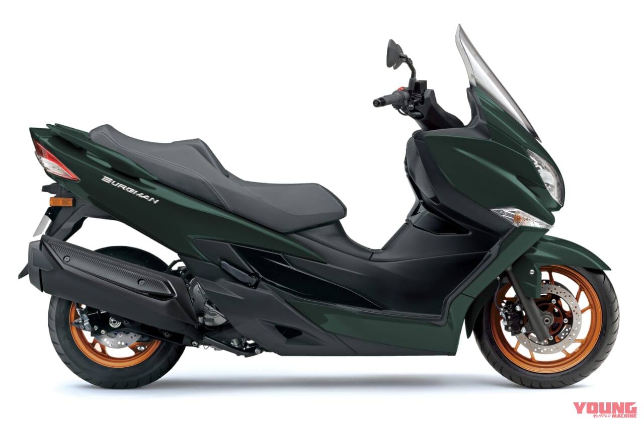 スズキ|バーグマン400|イギリス仕様|2025年モデル|今度の「バーグマン400」はゴールドホイール! 英スズキがニューカラー3色を発表、日本使用にも導入?