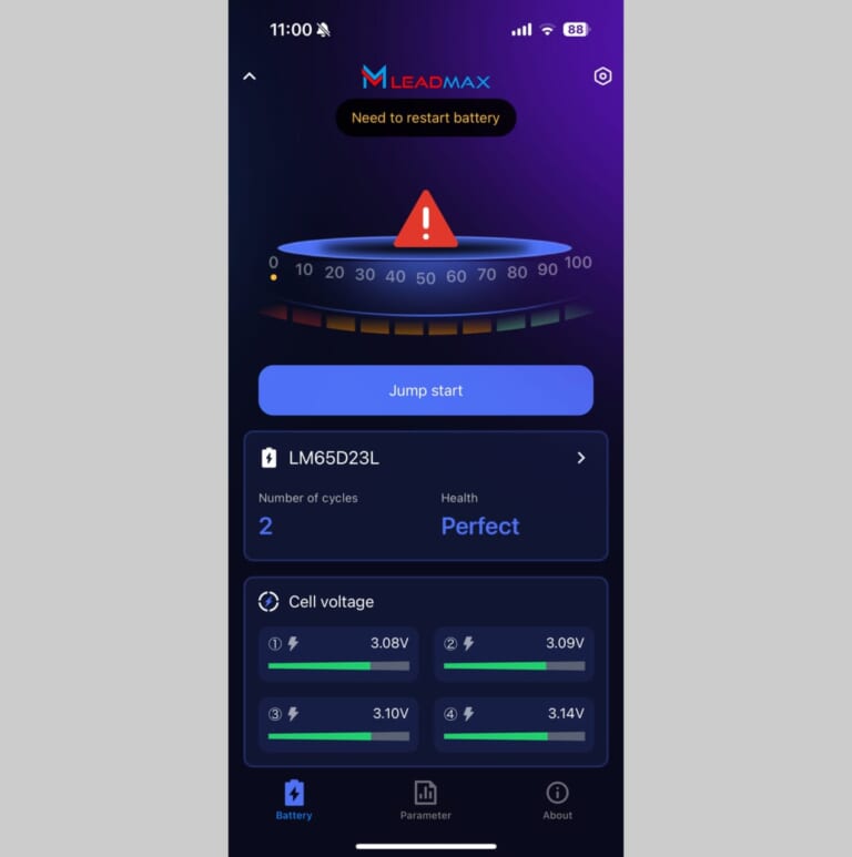スマホアプリ画面｜Bluetooth内蔵の次世代バッテリー「Lead Maxリードマックス」が日本上陸! スマホで監視＆非常時も安心の画期的な機能とは?