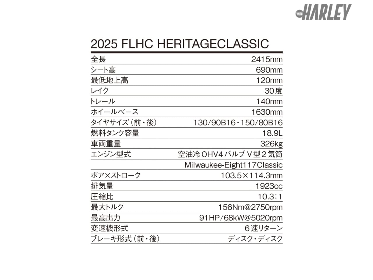 ハーレーダビッドソン｜FLHC｜スペック｜【新型】ハーレーダビッドソン2025 FLHCヘリテイジクラシック〈オールカラーラインナップ〉