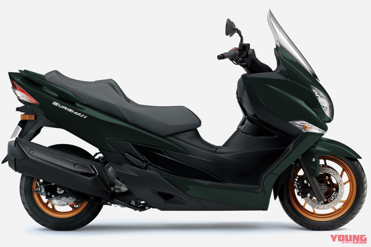 |今度の「バーグマン400」はゴールドホイール! スズキがニューカラー3色を発表、7/18発売