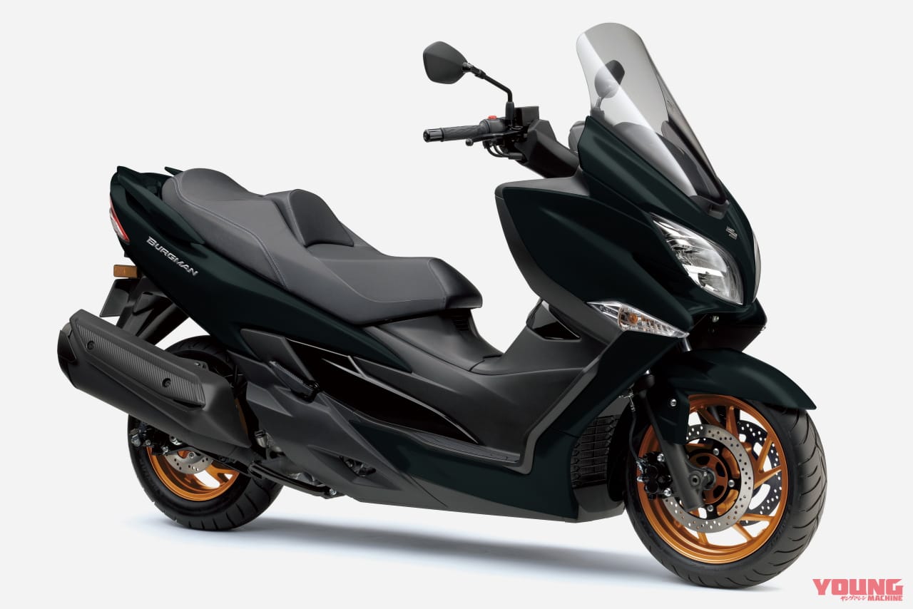 |今度の「バーグマン400」はゴールドホイール! スズキがニューカラー3色を発表、7/18発売