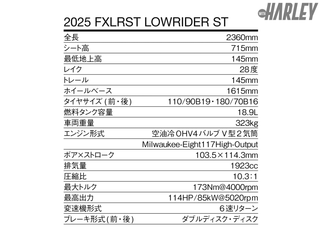 ハーレーダビッドソン｜ローライダーST｜スペック｜【新型】ハーレーダビッドソン2025 FXLRSTローライダーST〈オールカラーラインナップ〉