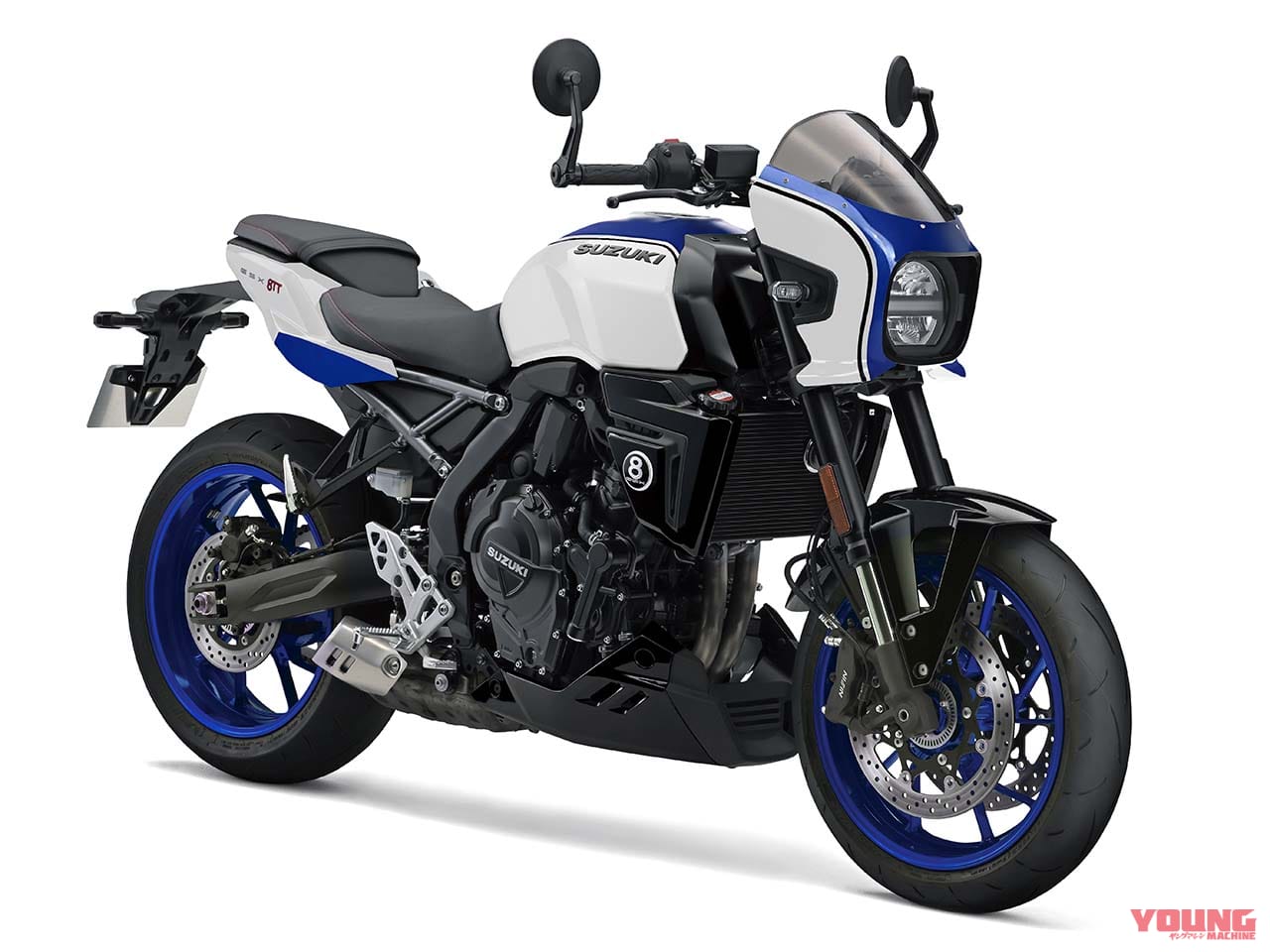 GSX-8TT｜クーリーレプリカ仕様｜スズキの新型ネオクラシック「GSX-8TT」2027年モデルはクーリー仕様だっ!? 角ばったデザインに青白が映えそう！