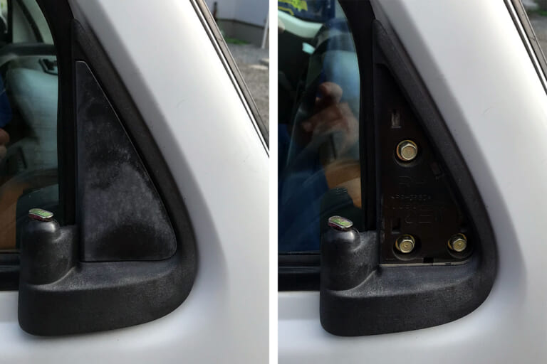 ハイゼットのミラー取り付け部分|「ニンジャのミラーが軽トラにボルトオン!? 」カワサキフリーク&バイク好きにも刺さる【カンタンでリーズナブルな定番チューン】