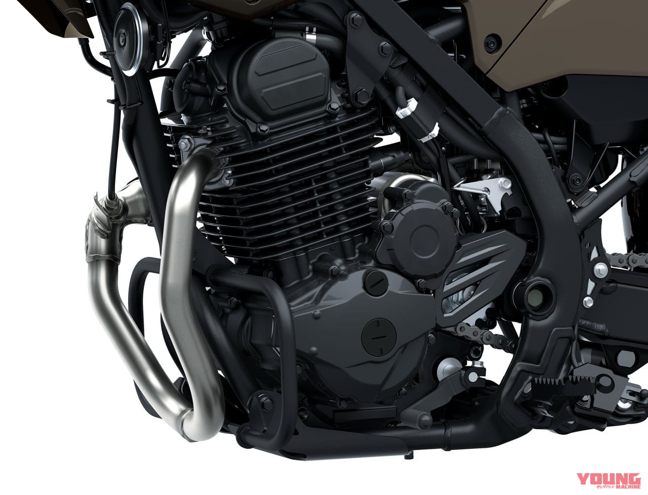 |旅する4スト! カワサキ新型モデル「KLX230 DF」登場、シェルパに後輪チューブレスやエンジンガード、リヤキャリアを追加
