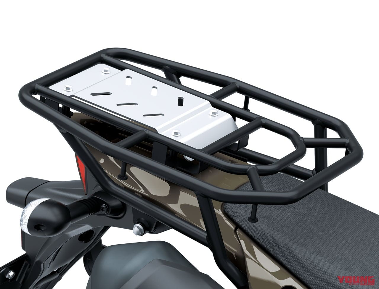|旅する4スト! カワサキ新型モデル「KLX230 DF」登場、シェルパに後輪チューブレスやエンジンガード、リヤキャリアを追加