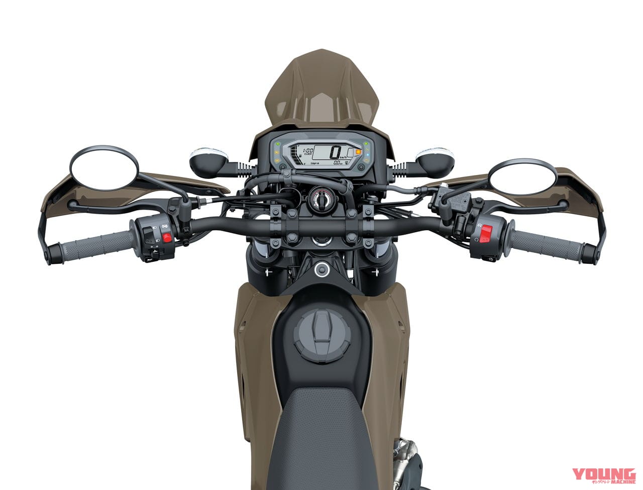 ｜旅する4スト！ カワサキ新型モデル「KLX230 DF」登場、シェルパに後輪チューブレスやエンジンガード、リヤキャリアを追加