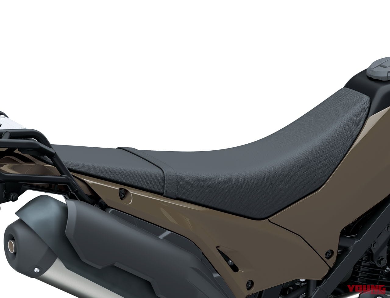 |旅する4スト! カワサキ新型モデル「KLX230 DF」登場、シェルパに後輪チューブレスやエンジンガード、リヤキャリアを追加
