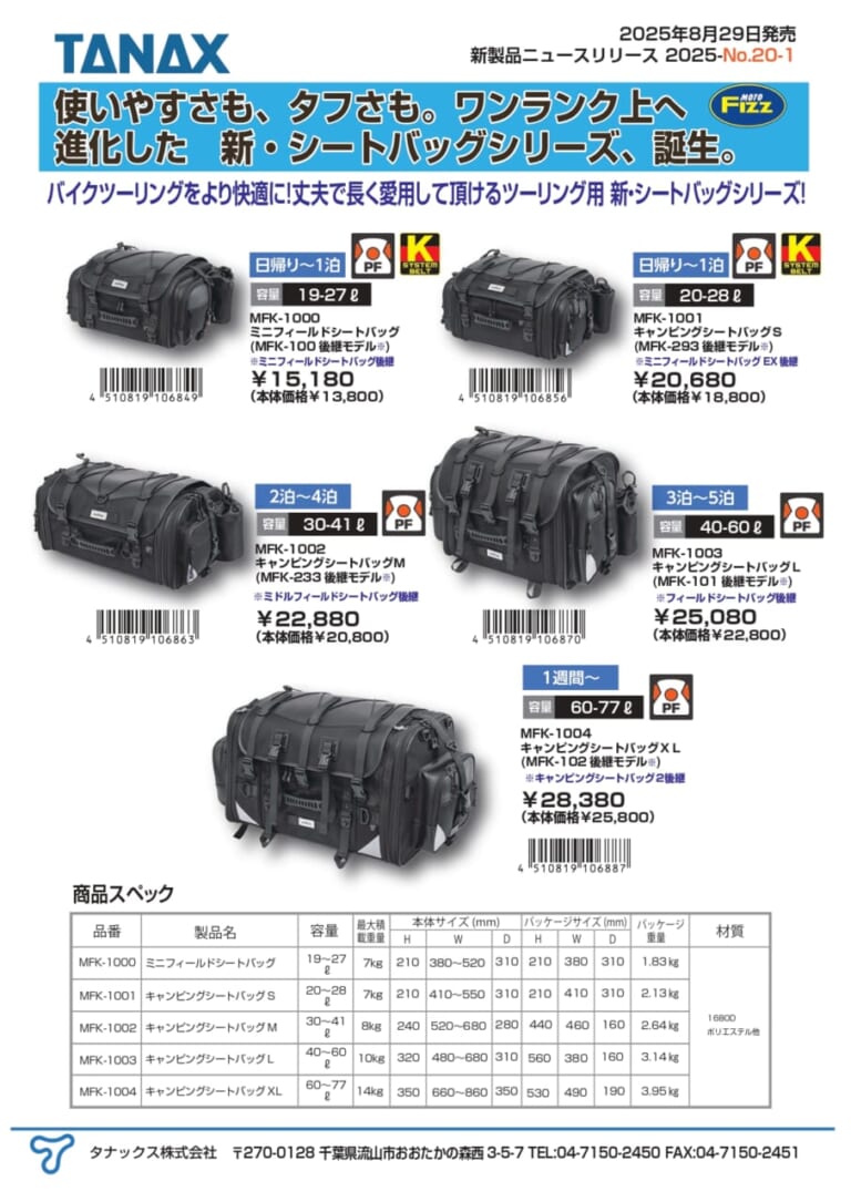 MFK-1000｜MOTOFIZZのシートバッグが、使い勝手と耐久性の向上を実現した新世代シートバッグに進化した!!