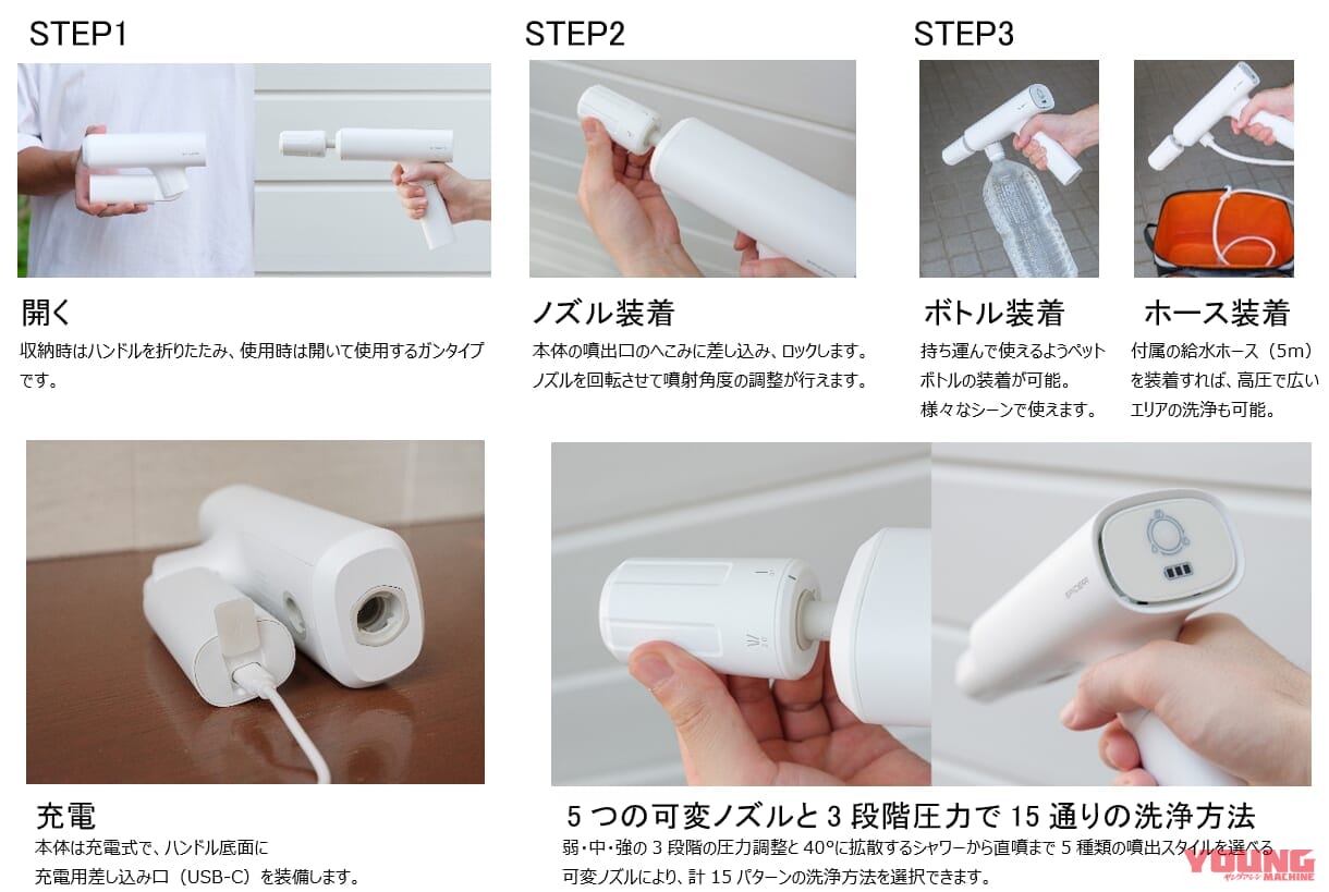 準備わずか1分! 業界最小/最軽量の「ポケッタブル高圧洗浄機」にオシャレな"マットホワイト"が追加|準備わずか1分! 業界最小/最軽量の「ポケッタブル高圧洗浄機」にオシャレな”マットホワイト”が追加