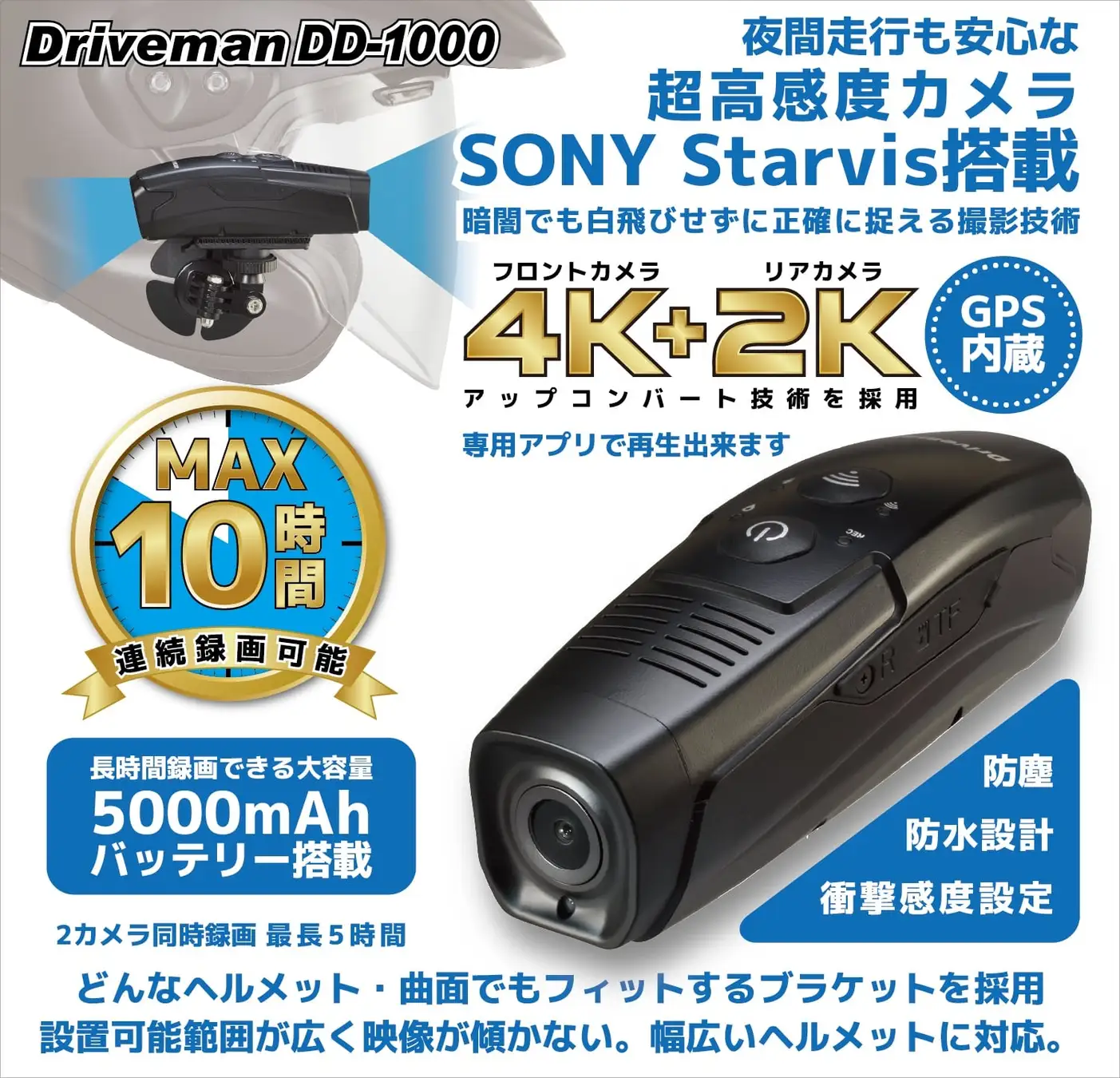 アサヒリサーチ Driveman DD-1000｜ツーリングの死角を撃退! 白バイ御用達ブランドのヘルメットドラレコがAmazonプライム感謝祭で20％OFFセール中