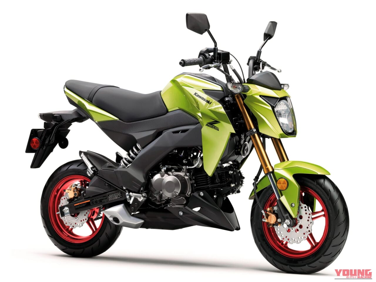 カワサキ｜Z125プロ｜北米仕様｜2026年モデル｜カワサキ「Z125プロ」2026年モデル登場！ 金のサスペンションに新グリーン、さらにホイールも塗り分け【北米】
