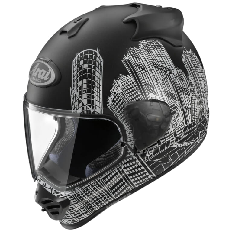 Arai TX-STRADA ROARS|高層ビル群を模様へと昇華──アライが「TXストラーダ ロアーズ」を11月下旬に発売