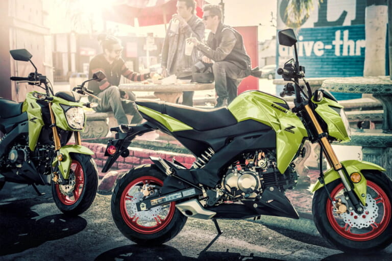 カワサキ｜Z125プロ｜北米仕様｜2026年モデル｜カワサキ「Z125プロ」2026年モデル登場！ 金のサスペンションに新グリーン、さらにホイールも塗り分け【北米】