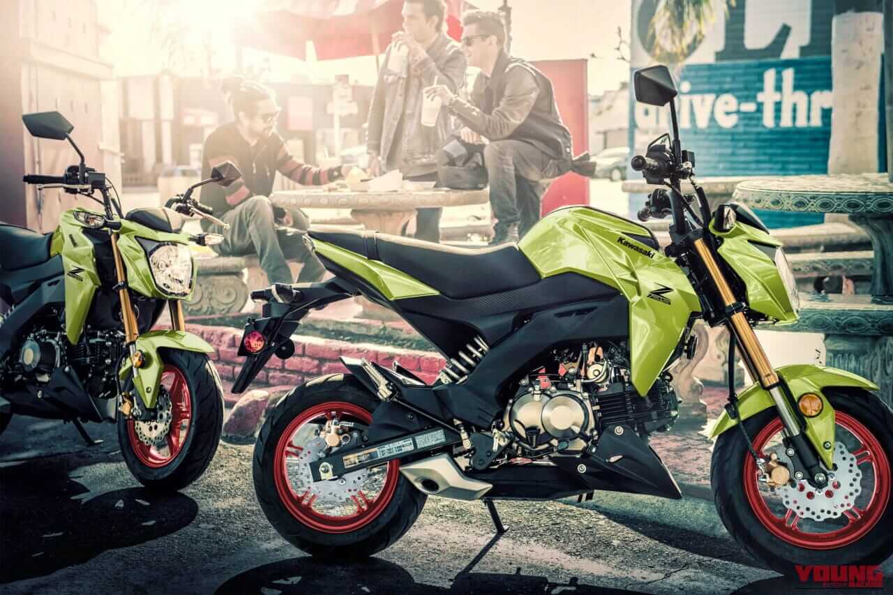 カワサキ｜Z125プロ｜北米仕様｜2026年モデル｜カワサキ「Z125プロ」2026年モデル登場！ 金のサスペンションに新グリーン、さらにホイールも塗り分け【北米】