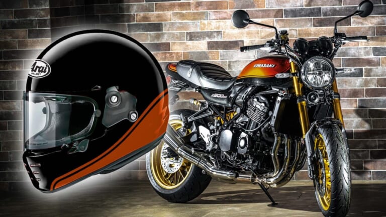 【限定】火の玉ヘルメット爆誕!! カワサキ×アライのコラボ「カワサキ×Arai RAPIDE NEO Z900RS SEモデル」がカワサキプラザ店頭予約販売へ