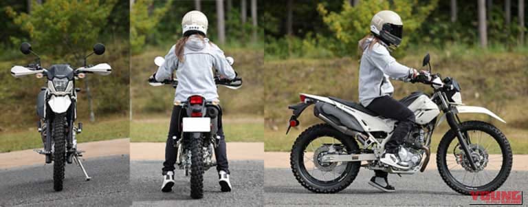 KAWASAKI KLX230シェルパS｜【新型試乗】カワサキ KLX230シェルパSは「軽く小さく初心者にも優しい」。レーシング女子・岡崎静夏の軽アドベンチャー＆オフロード一気試乗