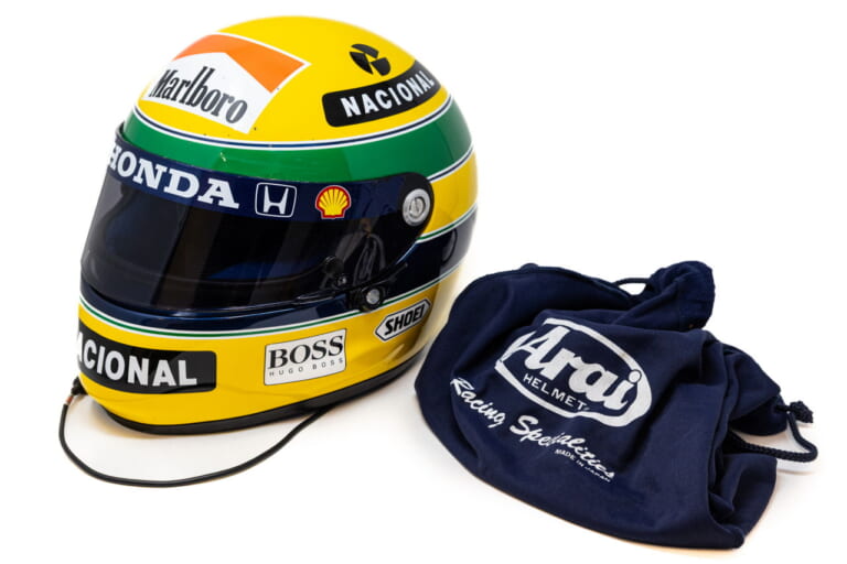 アイルトン・セナ　1992年　ショウエイX-4｜「全部わかる？」最高落札額は1億円超え!! 超レアな使用済み“本物”レース仕様ヘルメット5選！