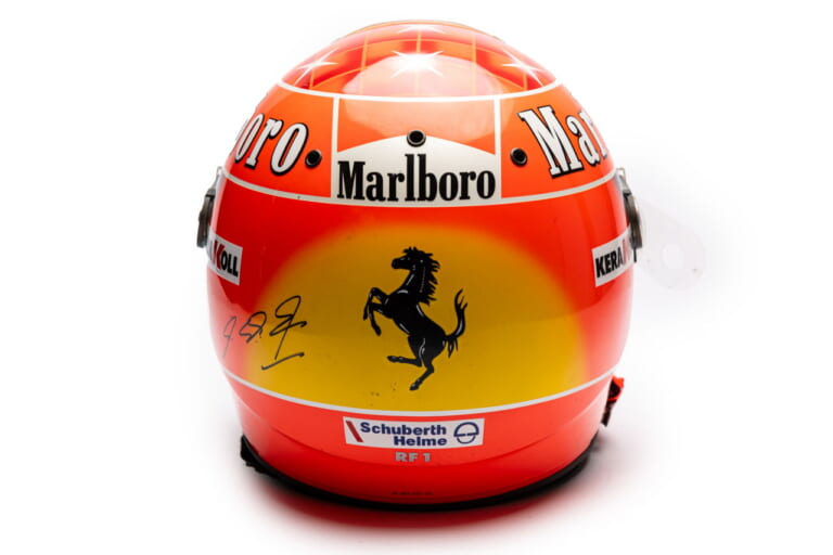 ミハエル・シューマッハ 2001年 シューベルト｜「全部わかる？」最高落札額は1億円超え!! 超レアな使用済み“本物”レース仕様ヘルメット5選！