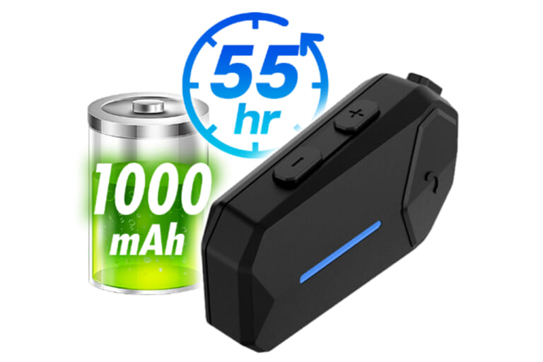 MAXWIN　id-MOTO-K1に内蔵されている大容量バッテリーの解説画像｜高機能で高コスパ。大容量バッテリーで55時間連続駆動。IPX6レベルの防水性能を実現、ノイキャンまで搭載した「id-MOTO-K1」が新登場