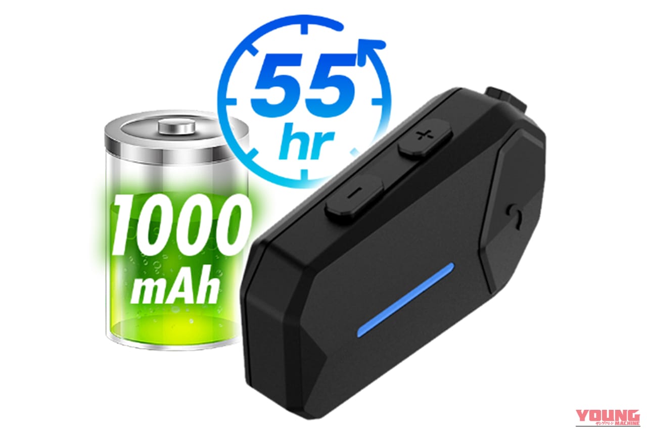 MAXWIN id-MOTO-K1に内蔵されている大容量バッテリーの解説画像|高機能で高コスパ。大容量バッテリーで55時間連続駆動。IPX6レベルの防水性能を実現、ノイキャンまで搭載した「id-MOTO-K1」が新登場