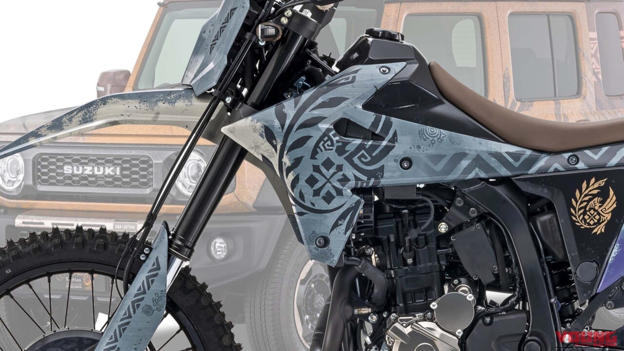 まだまだ、ひと狩り行こうぜ！ モンハン仕様のスズキ「DR-Z4S」と「ジムニー ノマド」が「モンスターハンターフェスタ’26」のスズキブースに参上！