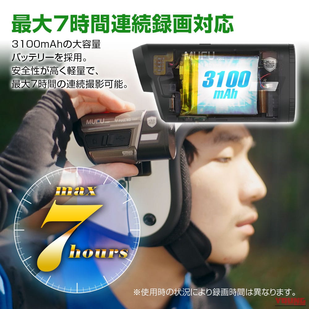 バイク用ドライブレコーダー MF-BDVR001G［MAXWIN］の内蔵バッテリーの解説｜「コレ、名機では…？」充電式で配線不要で取り付け簡単。GPSとセンサー搭載で自動作動。多機能なのにリーズナブルなMF-BDVR001Gを紹介