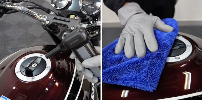 Surlusterディテイリングクロス｜カウルやエンブレムの隙間に残った水滴を瞬時吸水！  究極の拭き取りアイテム「ディテイリングクロス」解説