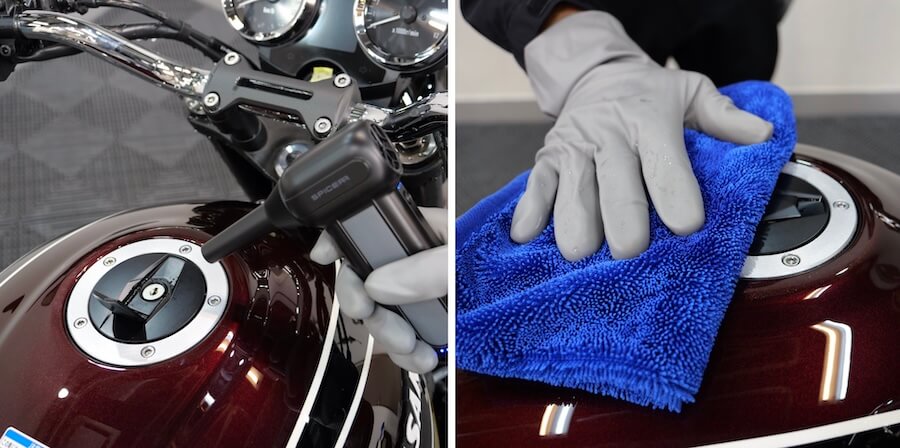 Surlusterディテイリングクロス|カウルやエンブレムの隙間に残った水滴を瞬時吸水! 究極の拭き取りアイテム「ディテイリングクロス」解説