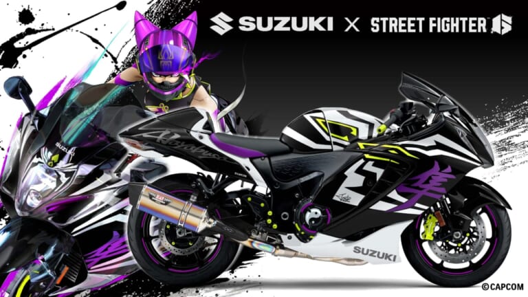 2Pカラーを究極スポーツバイクに！ ストリートファイター6×スズキのコラボバイク「Hayabusa Tuned by JURI」が世界大会の会場で展示