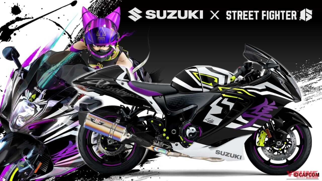 2Pカラーを究極スポーツバイクに! ストリートファイター6×スズキのコラボバイク「Hayabusa Tuned by JURI」が世界大会の会場で展示
