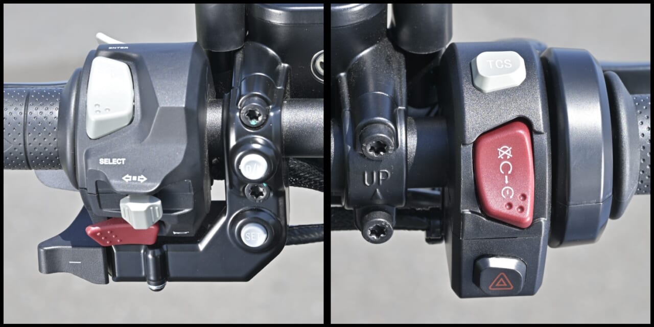 QJMOTOR｜SRV250A｜スイッチ｜狭角Vツインをオートマで味わう　QJMOTOR「SRV 250A(AMT)」はハンドリングも秀逸な軽二輪ATクルーザーだ