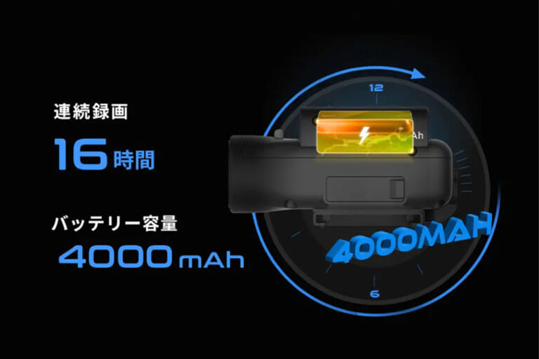 MAXWINのMUFU MF-BDVR003-PROに搭載されるバッテリーの解説イラスト|「もうコレ1台でいいのでは…?」配線不要であらゆる車種に対応。1秒で設置完了! 防水仕様で自転車での使用もOK! 大人気のBDVR003-PROを紹介