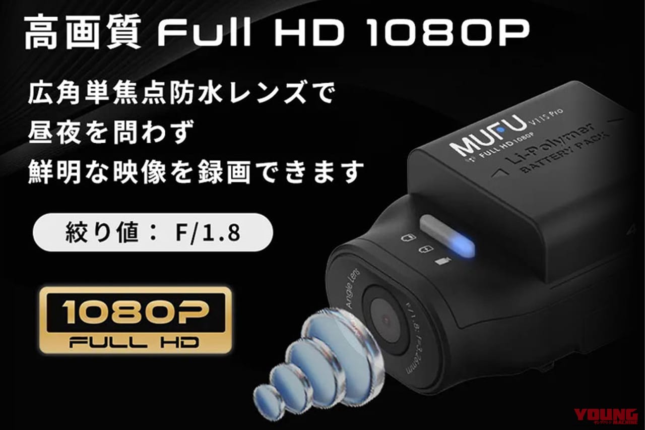 MAXWINのMUFU MF-BDVR003-PROのカメラ性能を解説するイラスト|「もうコレ1台でいいのでは…?」配線不要であらゆる車種に対応。1秒で設置完了! 防水仕様で自転車での使用もOK! 大人気のBDVR003-PROを紹介