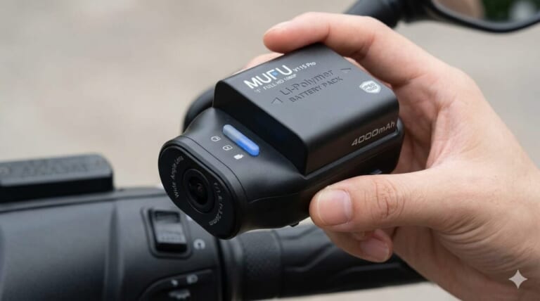 MAXWINのMUFU MF-BDVR003-PROを手で持っている画像|「もうコレ1台でいいのでは…?」配線不要であらゆる車種に対応。1秒で設置完了! 防水仕様で自転車での使用もOK! 大人気のBDVR003-PROを紹介