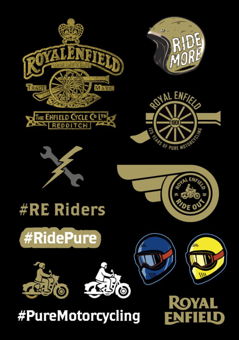 ロイヤルエンフィールド オリジナルステッカー｜浅草のライダーズカフェで“空冷ツイン”の鼓動を感じろ！ ロイヤルエンフィールド注目の650兄弟が特別展示