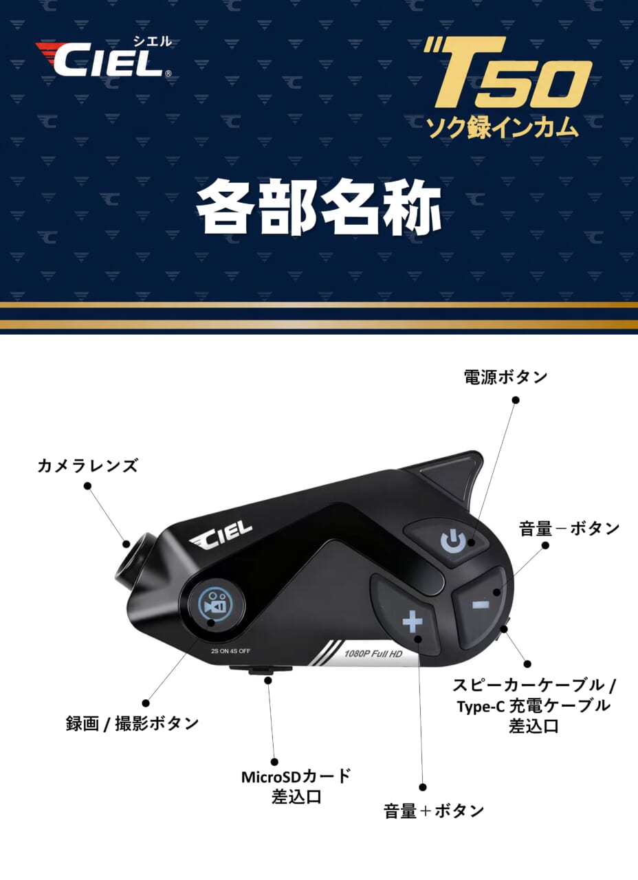|”ドラレコ+インカム=声入りソク録インカム!”のCIEL T50が17,800円で新発売!