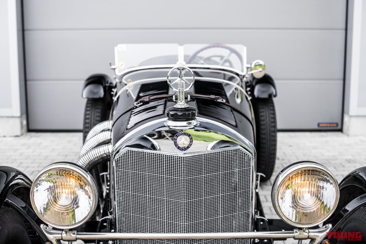 1929年 ジンデルフィンゲン ダイムラー製造 ベンツ メルセデス・ベンツSSK フロントマスク ライト点灯｜「実車はこんな感じなんだ…」ルパン三世が飛び乗ろうとしてズッコケるクラシックカー、98年前のメルセデスベンツSSKを紹介。
